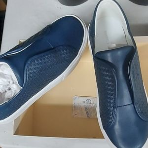 Marc fisher navy leather x grip bottom slip in sneaker